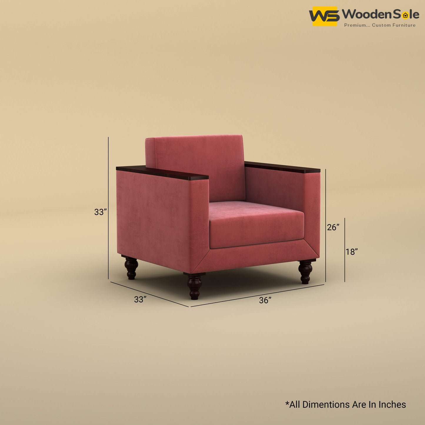 Tivoli 1 Seater Fabric Sofa (Velvet, Pink)