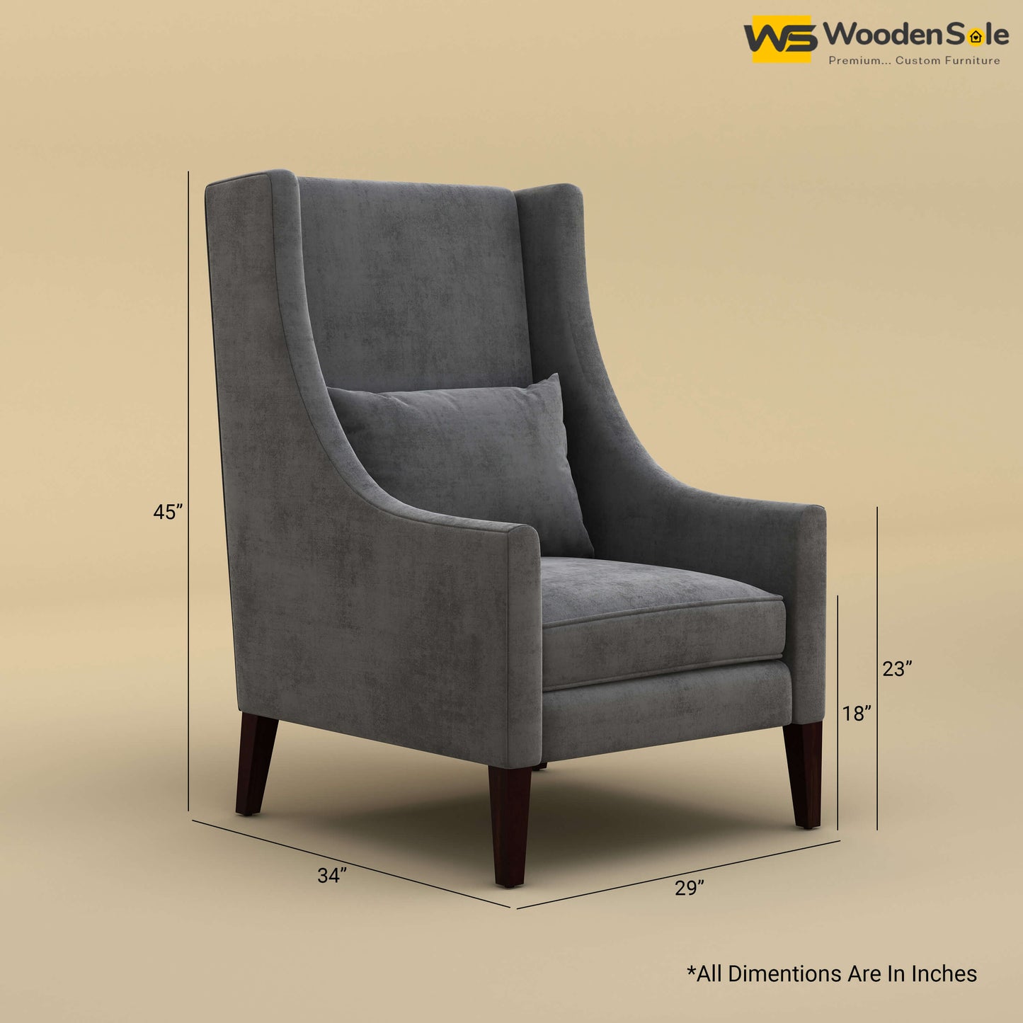 Bonito High Back Lounge Chair (Velvet, Charcoal Gray)
