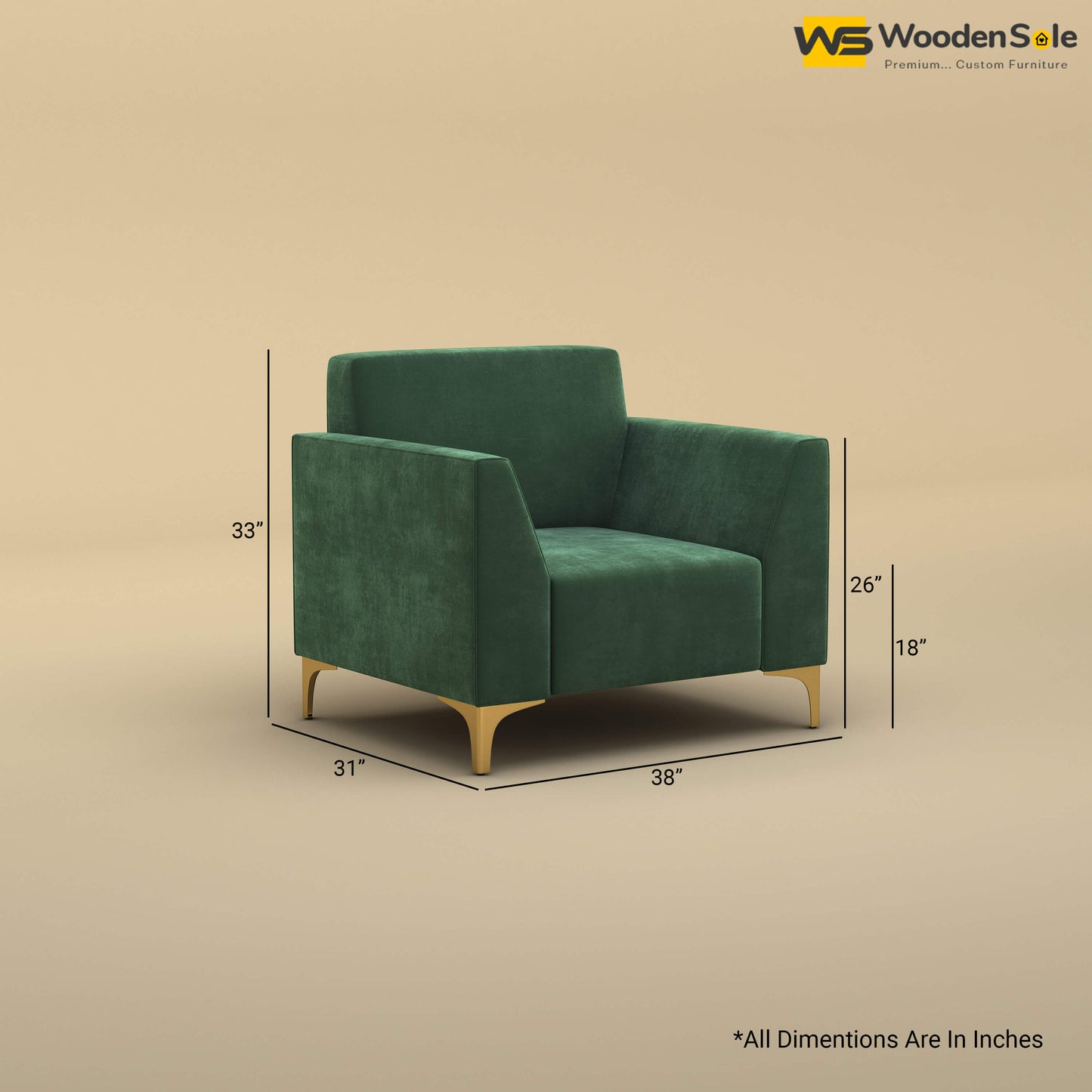 Nayobi 1 Seater Sofa (Velvet, Forest Green)