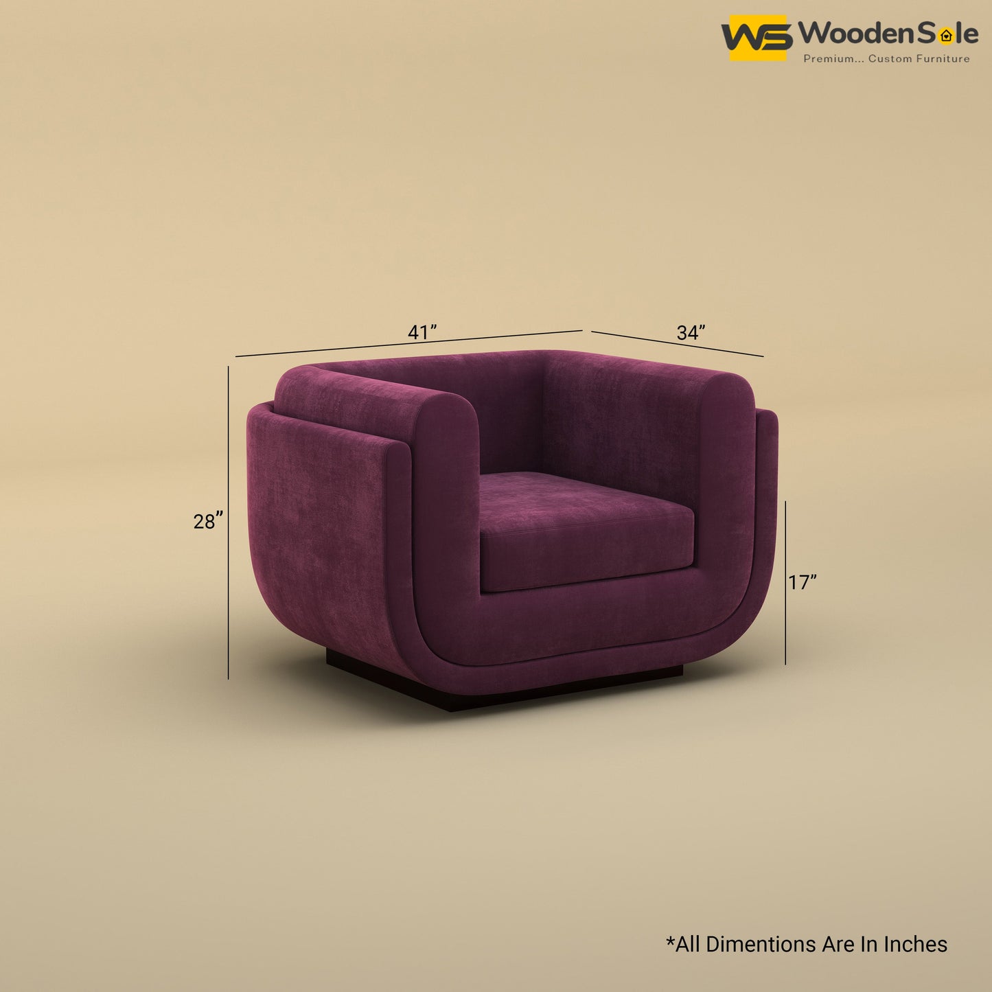 Vedant 1 Seater Fabric Sofa (Velvet, Dark Purple)