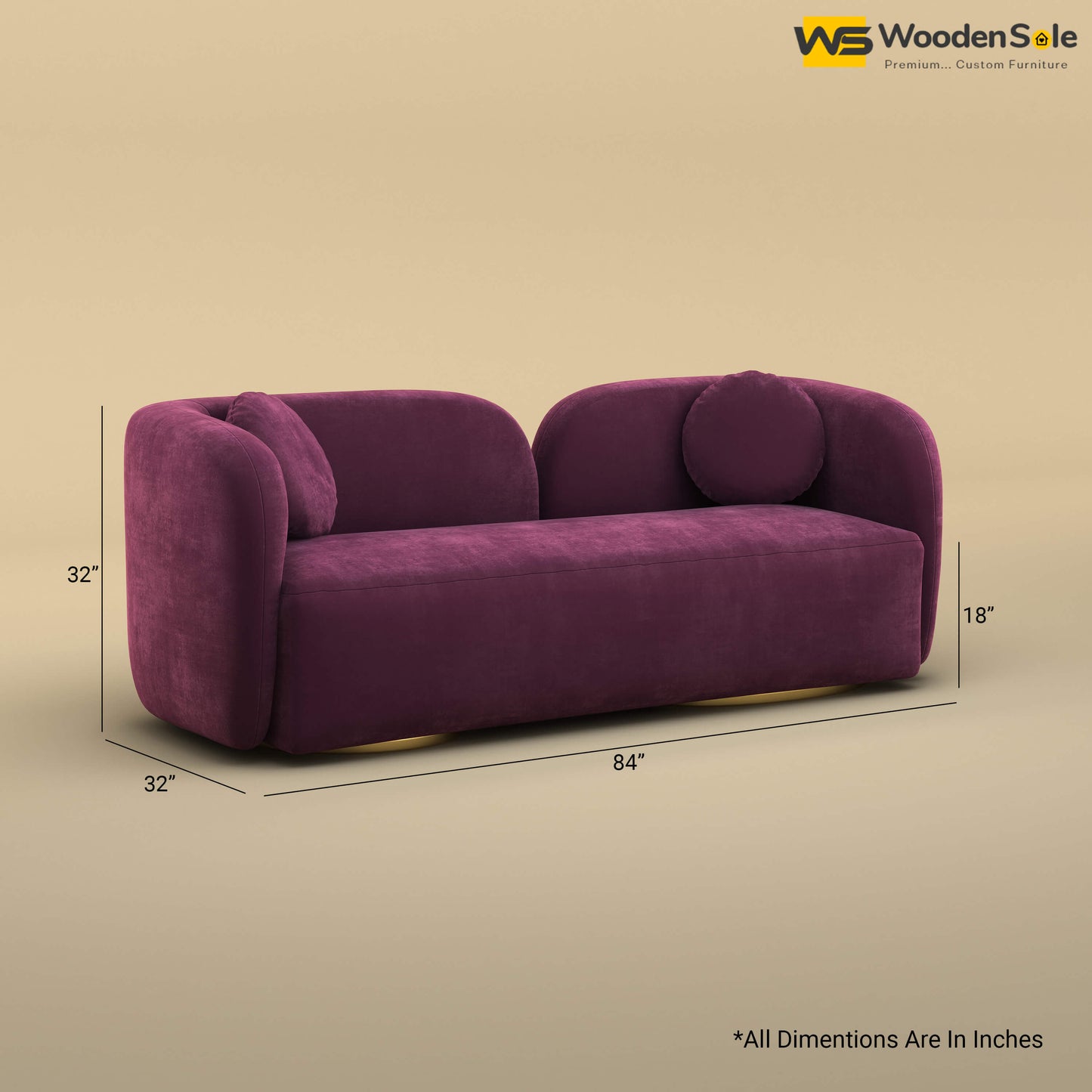 Oslo 3 Seater Interior Sofa (Velvet, Dark Purple)