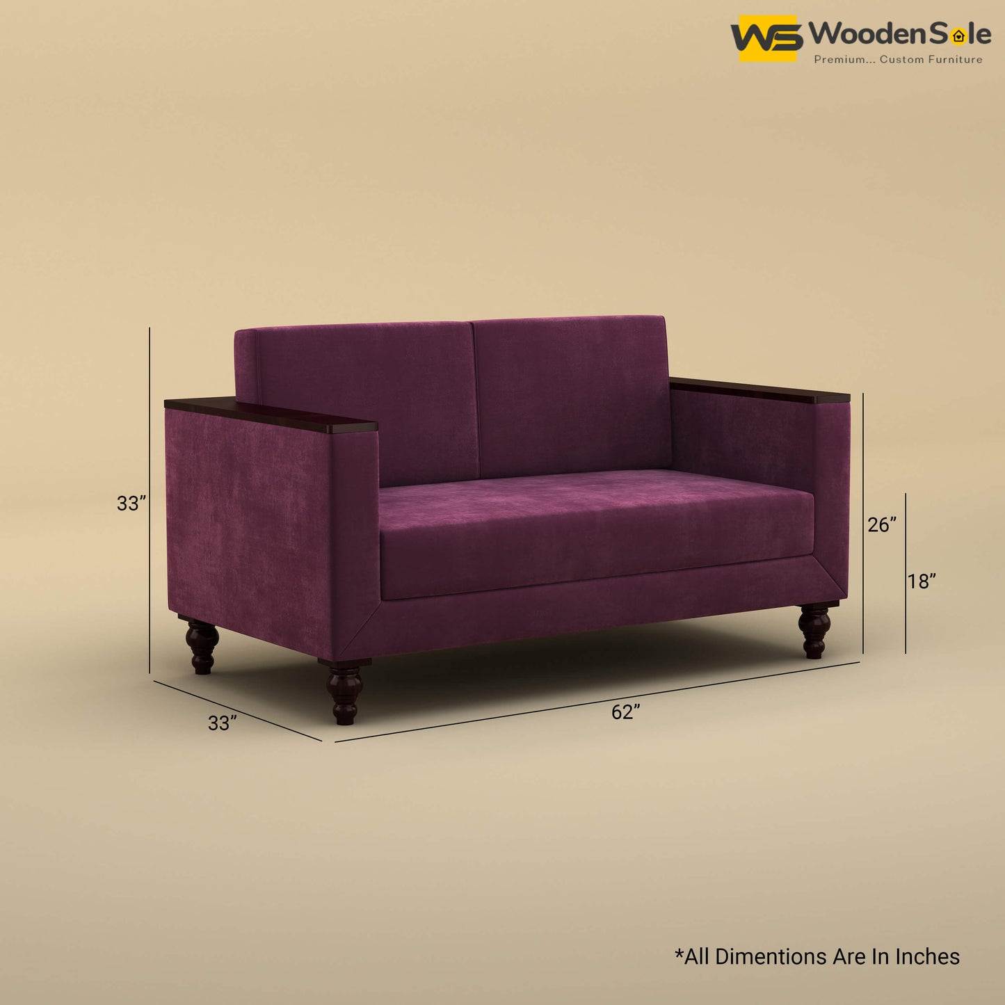 Tivoli 2 Seater Fabric Sofa (Velvet, Dark Purple)