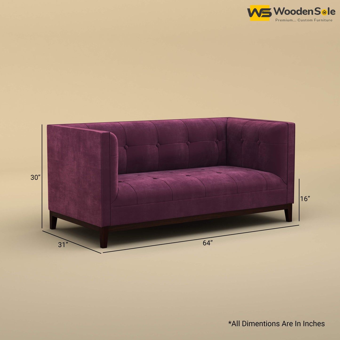Loren Two Seater Fabric Sofa (Velvet, Dark Purple)