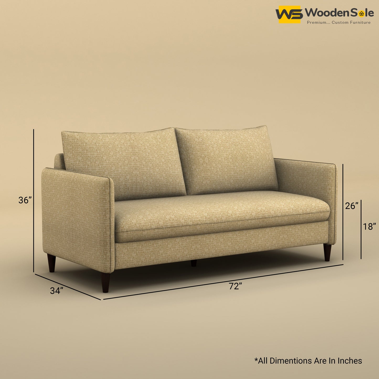 Citron 3 Seater Fabric Sofa (Cotton, Faux Cream)