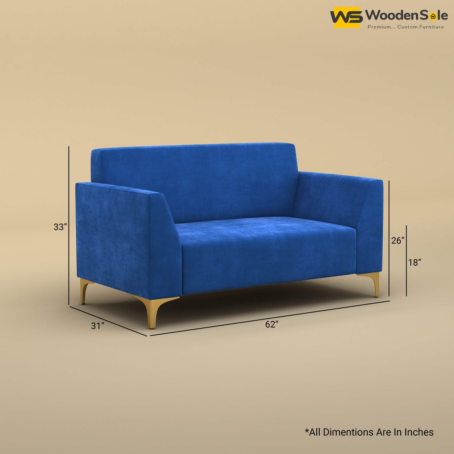 Nayobi 2 Seater Sofa (Velvet, Royal Blue)