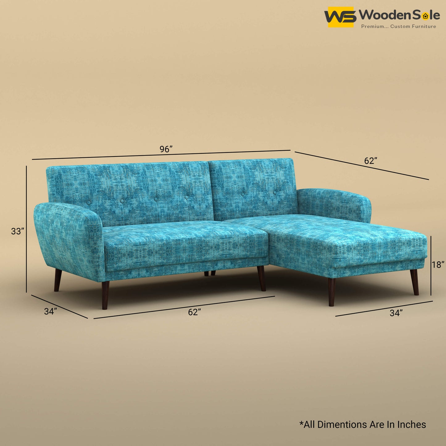 Daisy L Shape Sofa Cum Bed (Cotton, Teal Blue)