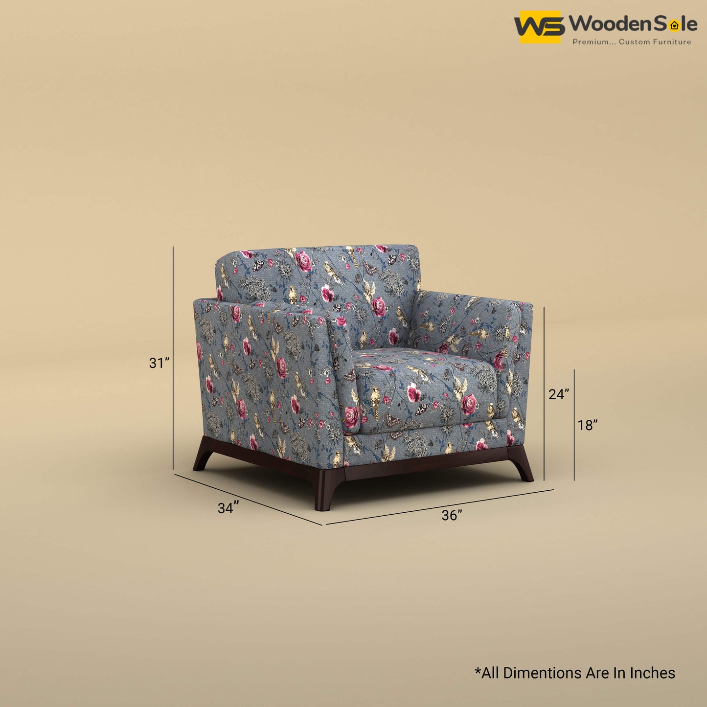 Bruno 1 Seater Sofa (Cotton, Floral Printed)