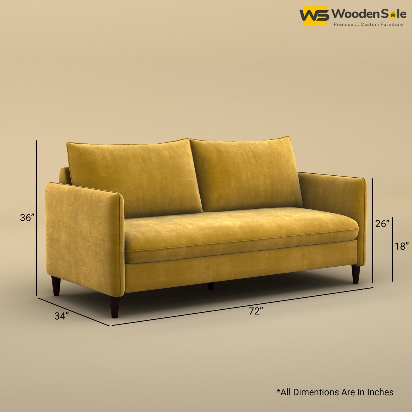 Citron 3 Seater Fabric Sofa (Velvet, Mustard Yellow)