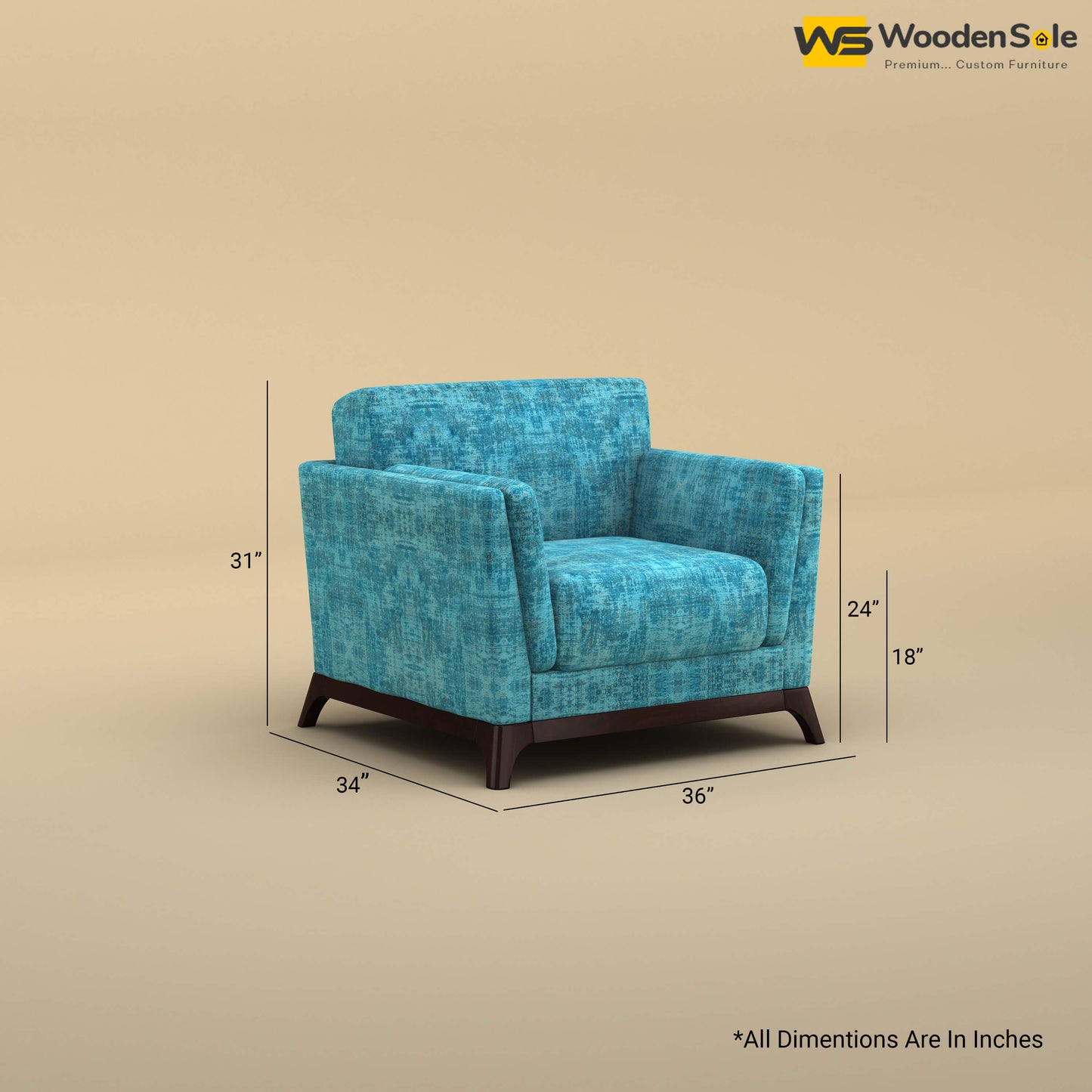 Bruno 1 Seater Sofa (Cotton, Teal Blue)