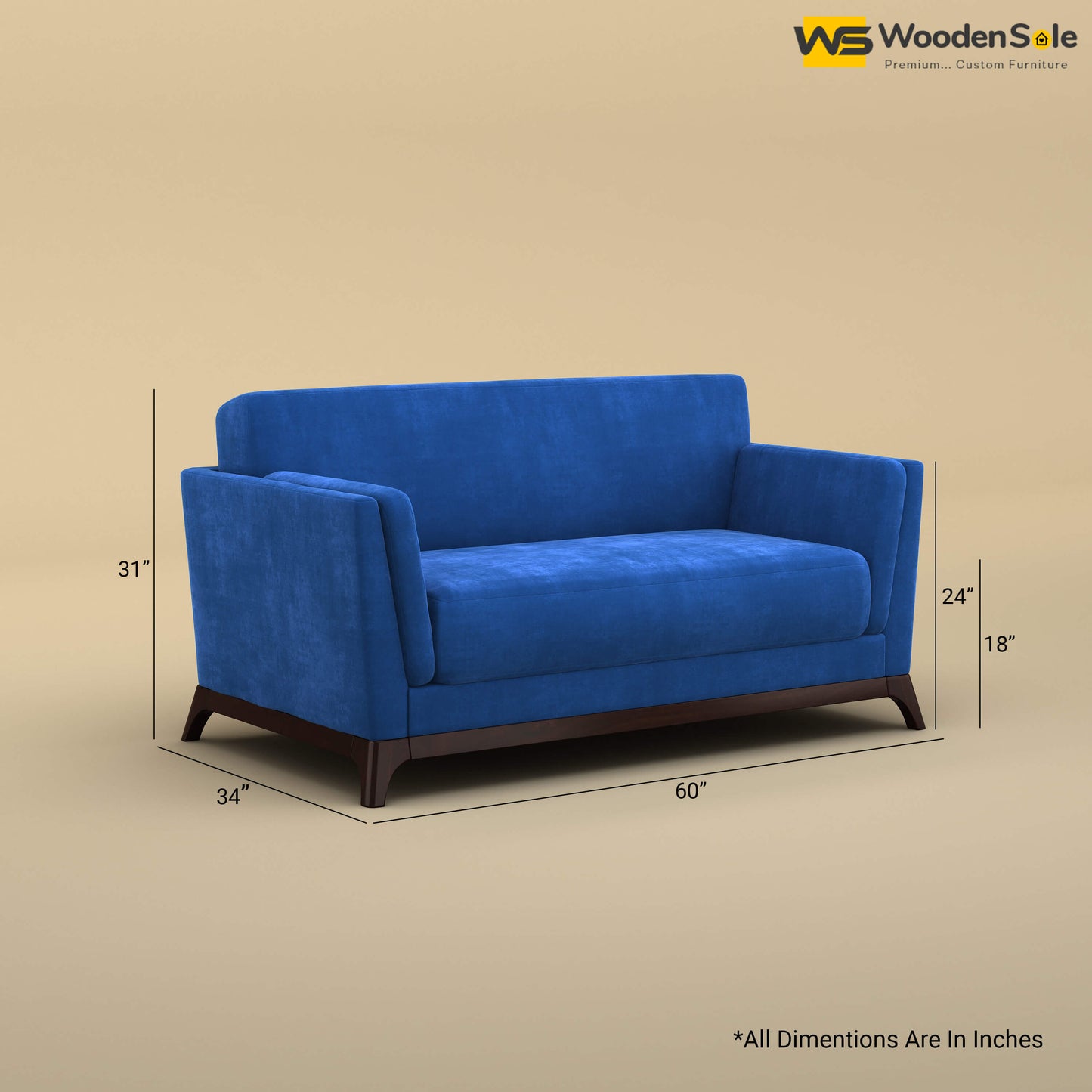 Bruno 2 Seater Sofa (Velvet, Royal Blue)