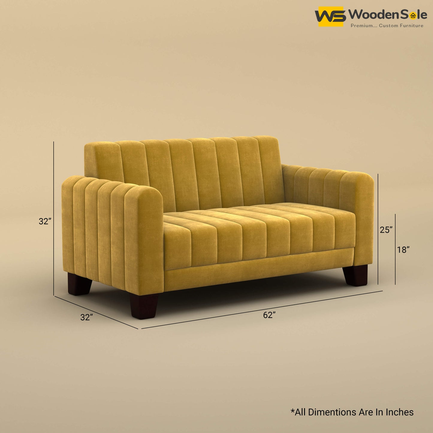 Furo 2 Seater Fabric Sofa (Velvet, Mustard Yellow)