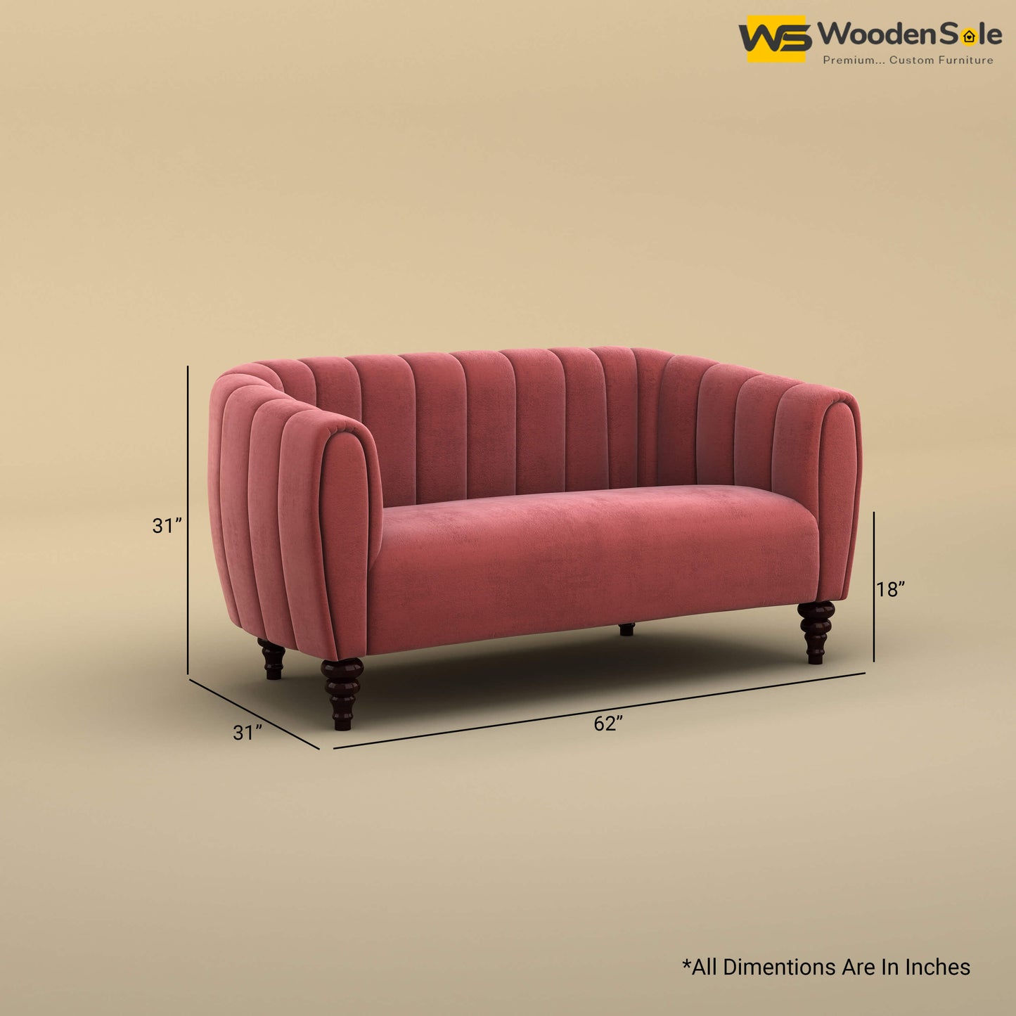 Amaya Two Seater Fabric Sofa (Velvet, Pink)