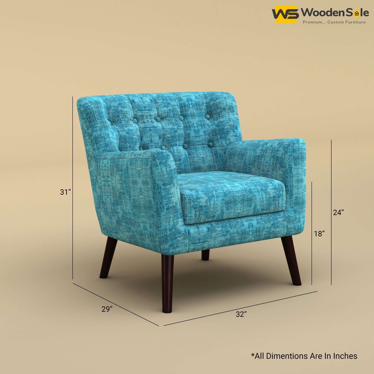 Figo Tufted Lounge Chair (Cotton, Teal Blue)