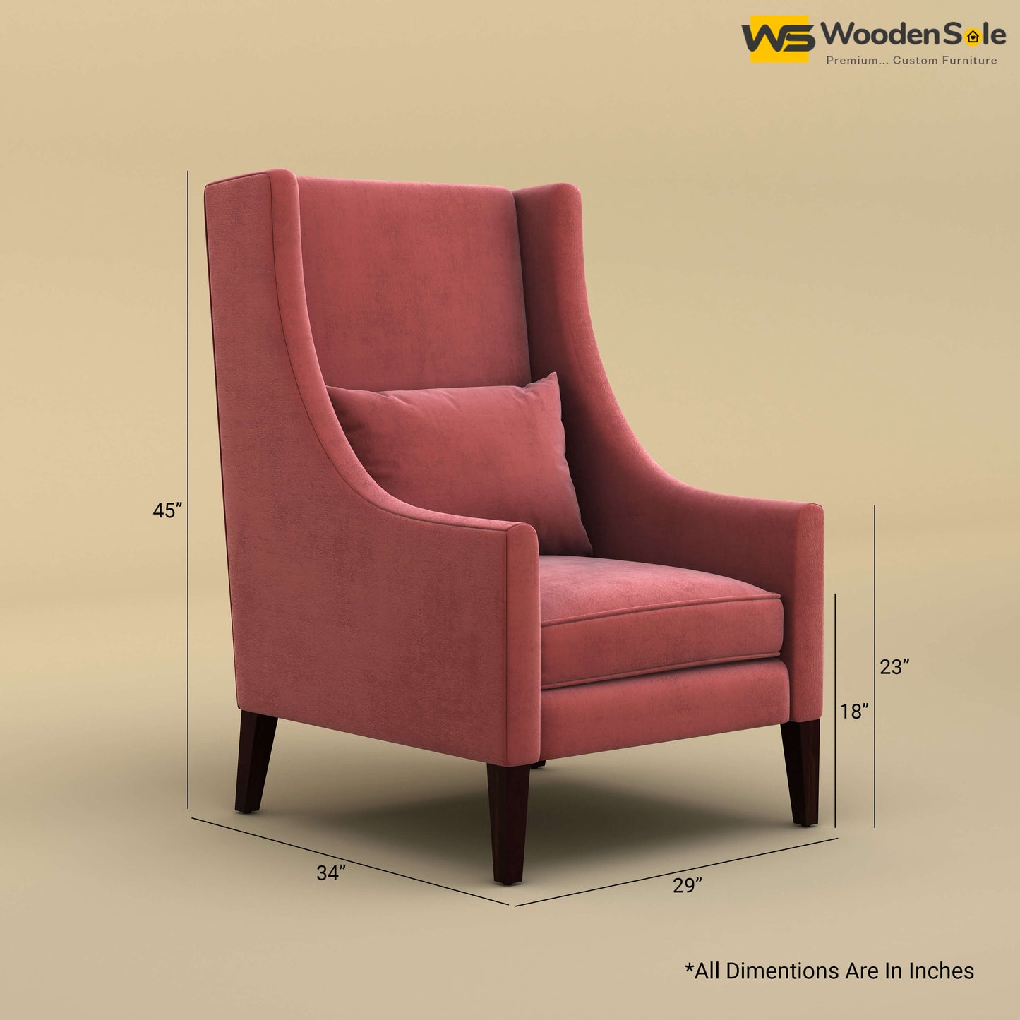 Bonito High Back Lounge Chair (Velvet, Pink)
