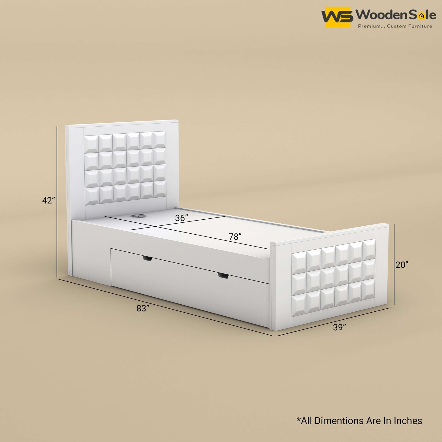 Diamond Drawer Storage Bed (Single, White Finish)