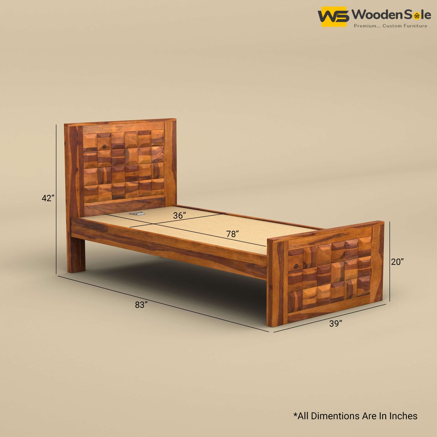 Diamond Without Storage Bed (Single, Honey Finish)