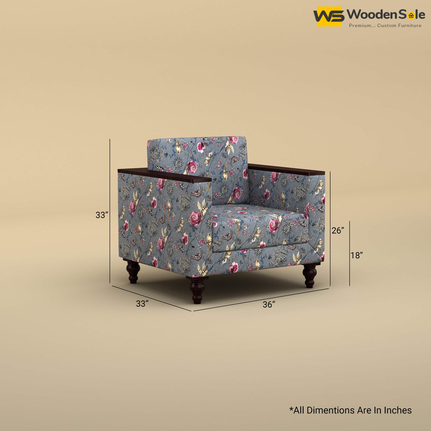 Tivoli 1 Seater Fabric Sofa (Cotton, Floral Printed)