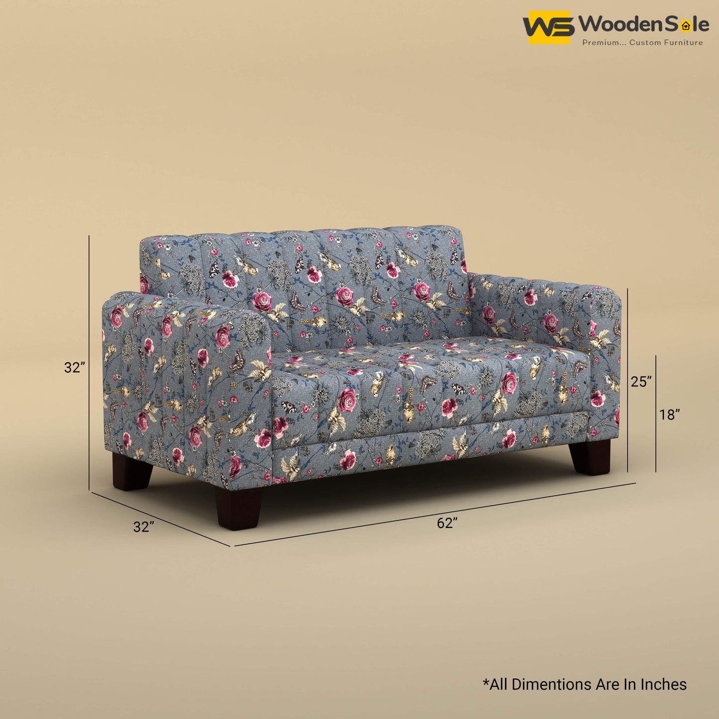 Furo 2 Seater Fabric Sofa (Cotton, Floral Printed)