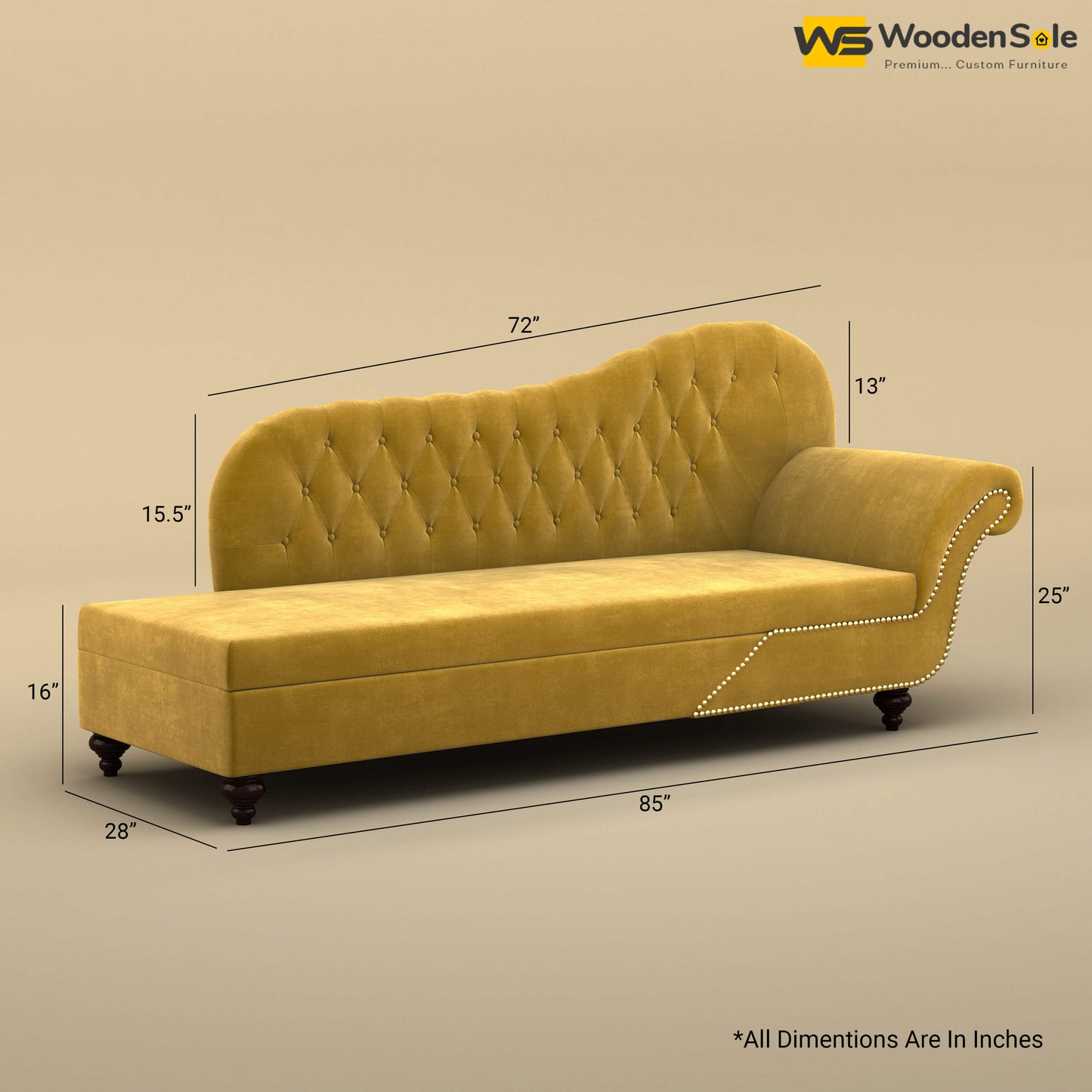 Royal Chaise Lounge (Velvet, Mustard Yellow)