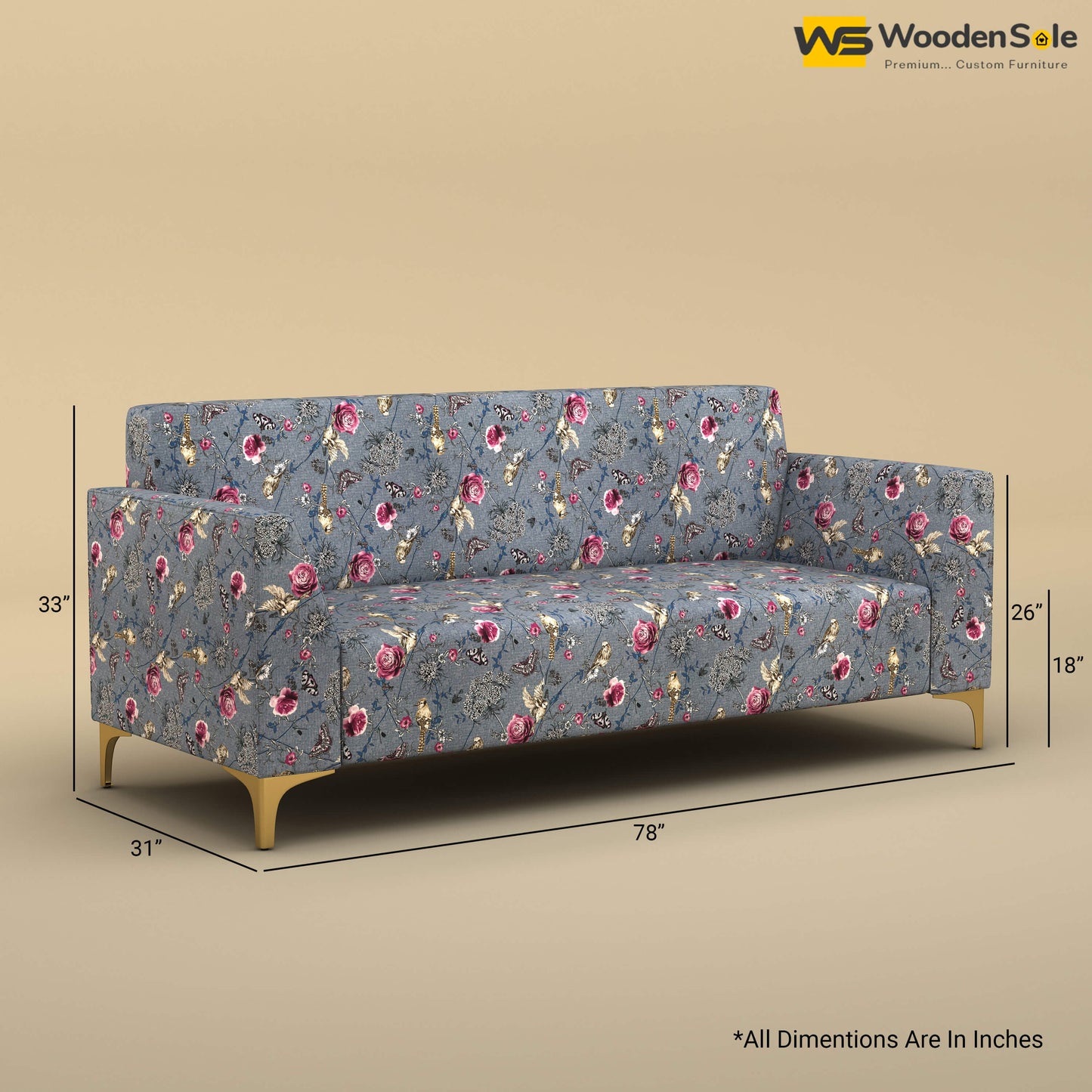 Nayobi 3 Seater Sofa (Cotton, Floral Printed)