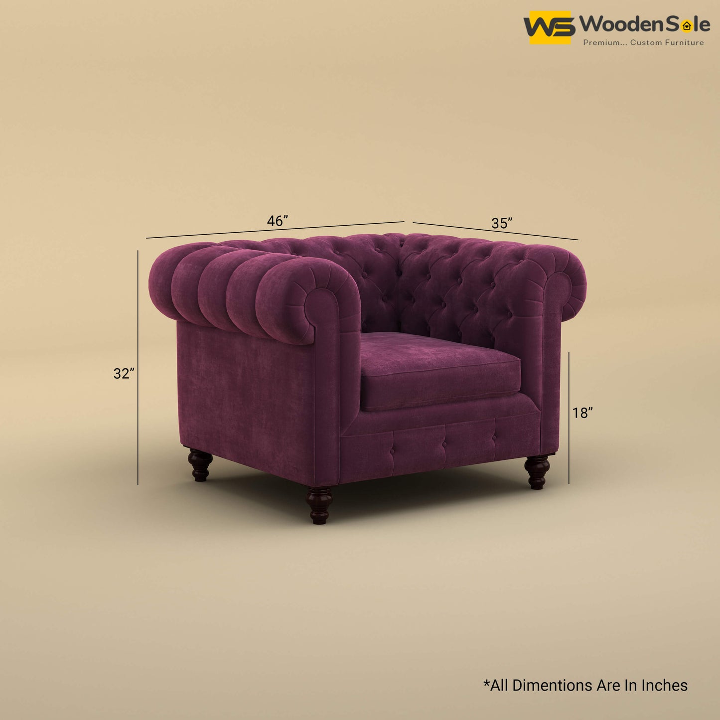 Maharaja Fabric 1 Seater Sofa (Velvet, Dark Purple)