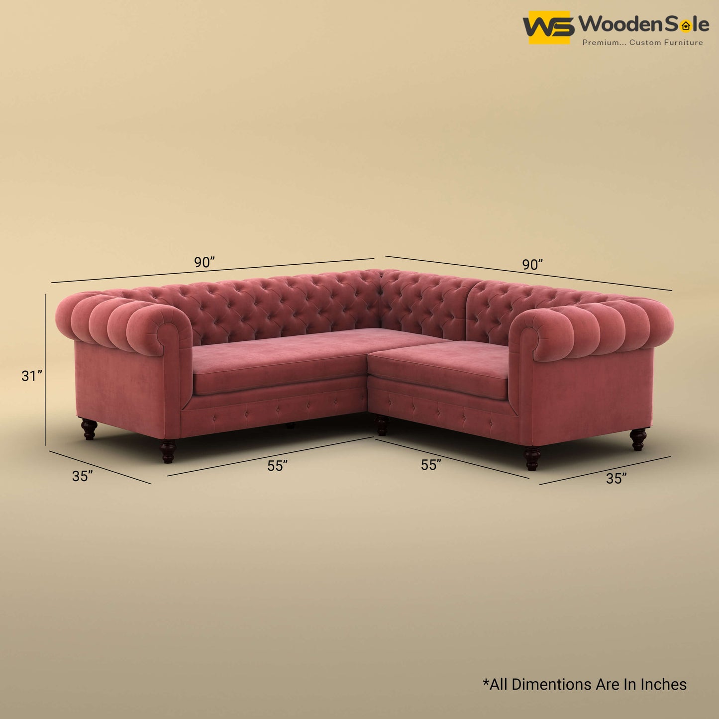 Maharaja Corner Sofa (Velvet, Pink)