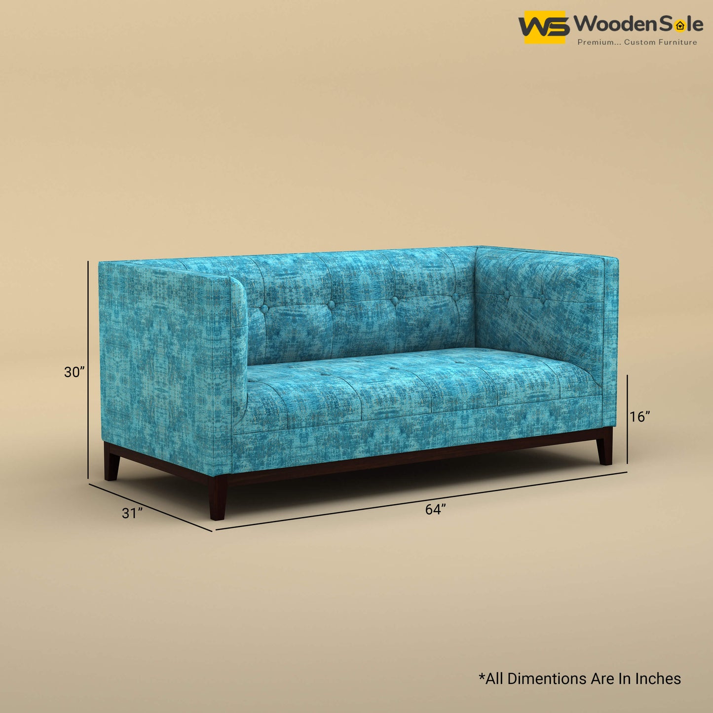 Loren Two Seater Fabric Sofa (Cotton, Teal Blue)