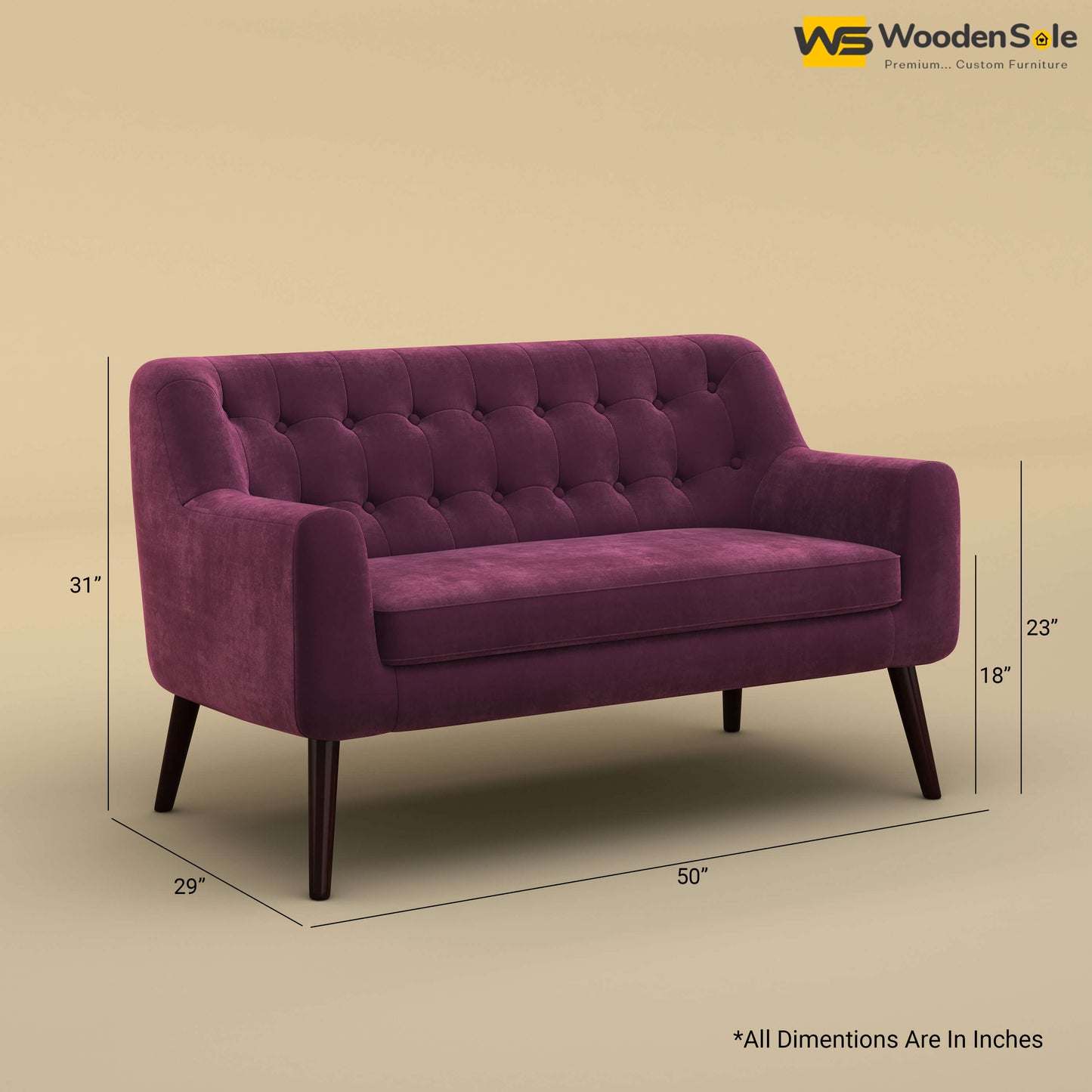 Viraj Loveseat Sofa (Velvet, Dark Purple)