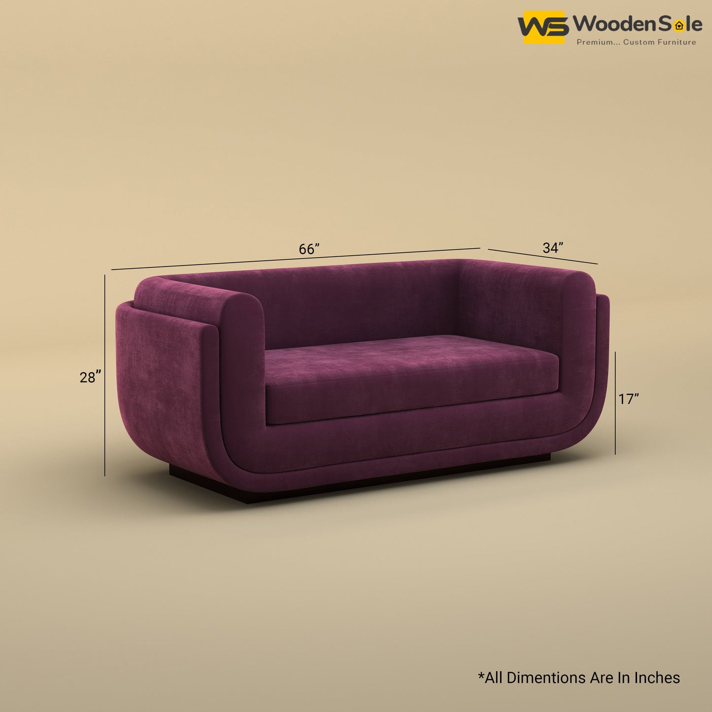 Vedant Two Seater Sofa (Velvet, Dark Purple)