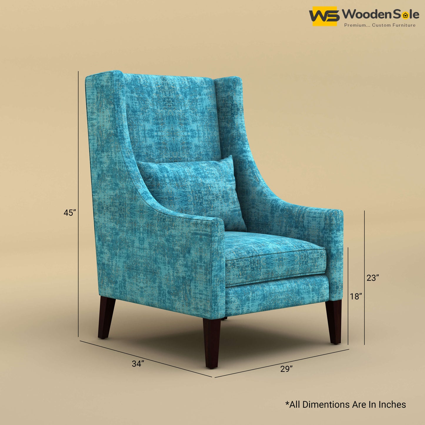 Bonito High Back Lounge Chair (Cotton, Teal Blue)