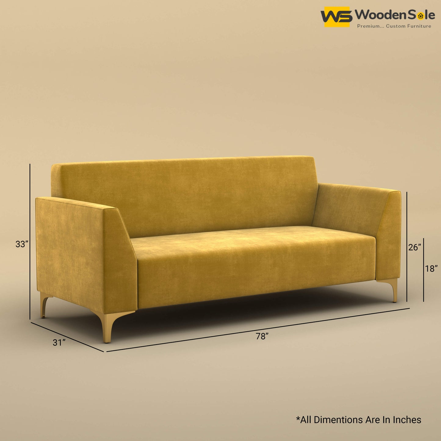Nayobi 3 Seater Sofa (Velvet, Mustard Yellow)