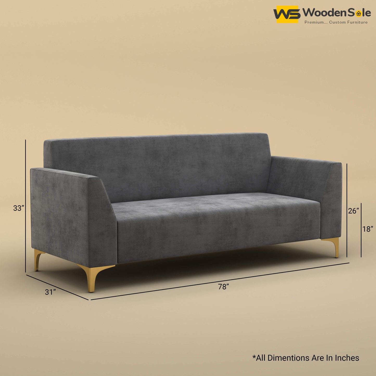 Nayobi 3 Seater Sofa (Velvet, Charcoal Gray)