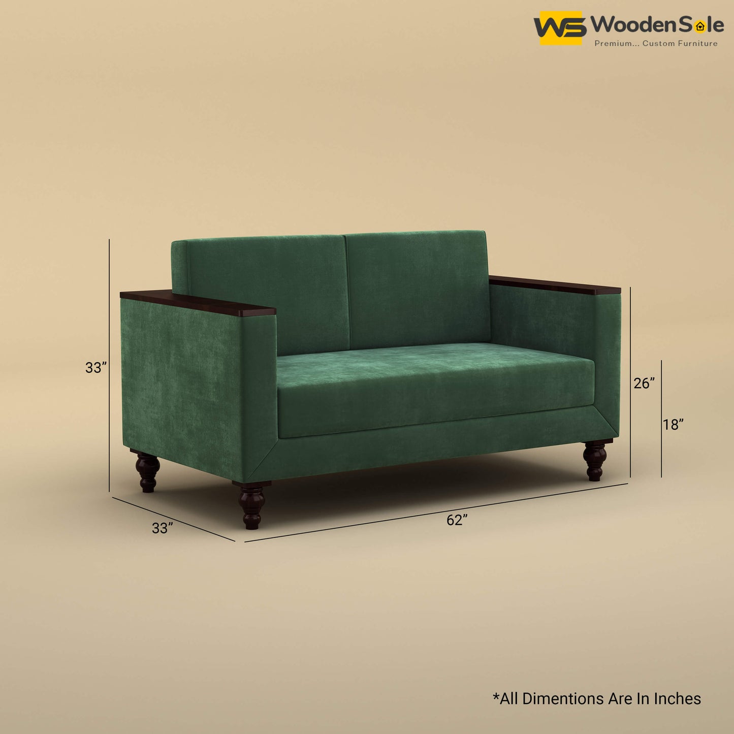 Tivoli 2 Seater Fabric Sofa (Velvet, Forest Green)