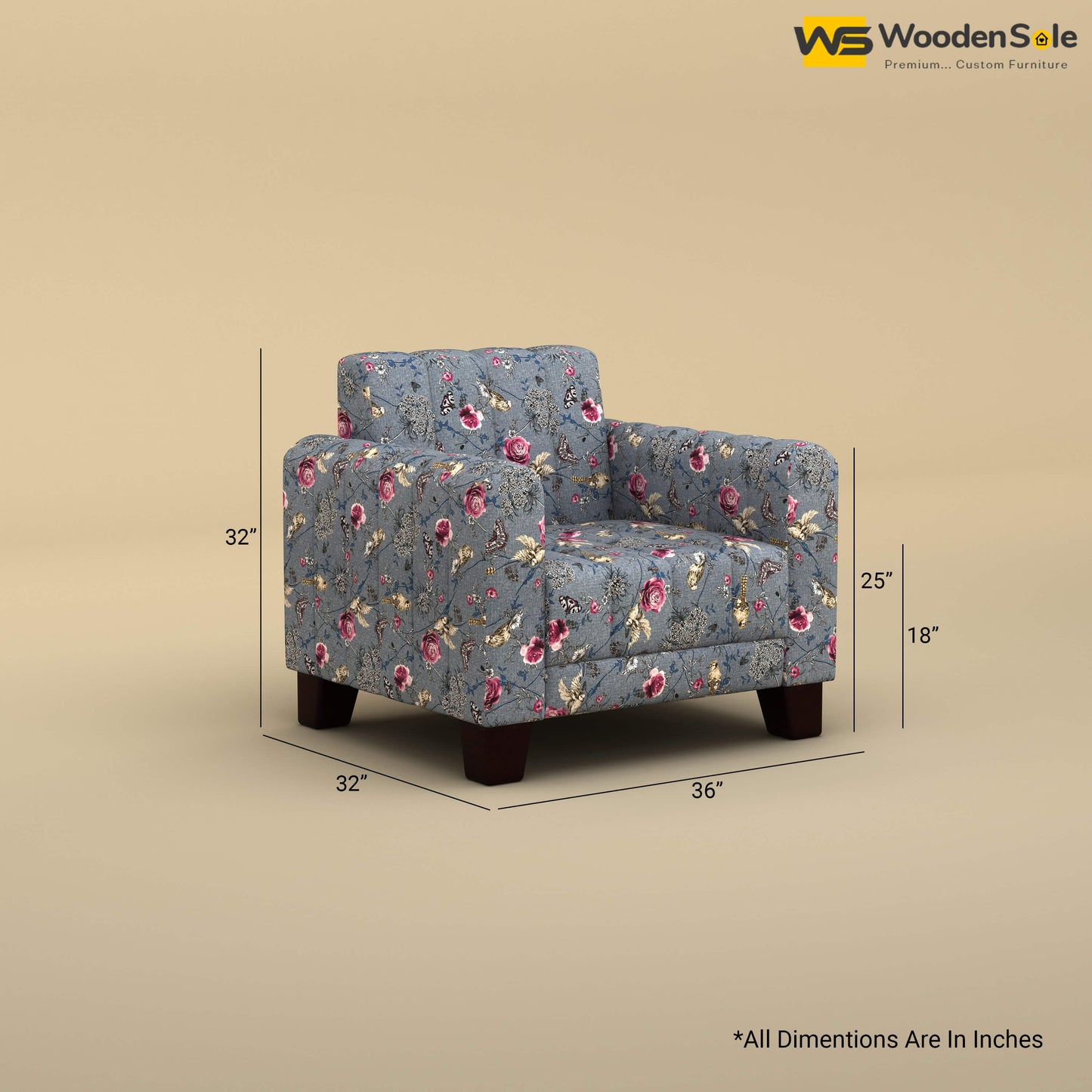 Furo 1 Seater Fabric Sofa (Cotton, Floral Printed)