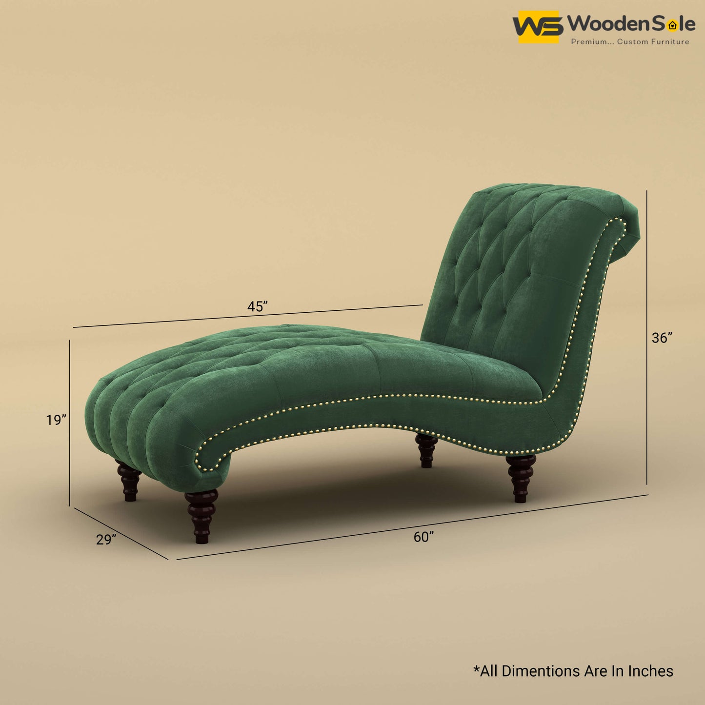 Toronto Chaise Lounge (Velvet, Forest Green)