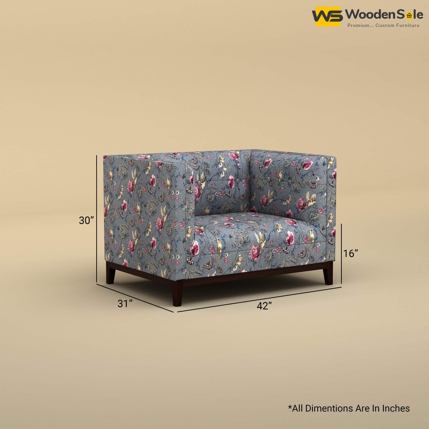 Loren One Seater Fabric Sofa (Cotton, Floral Printed)