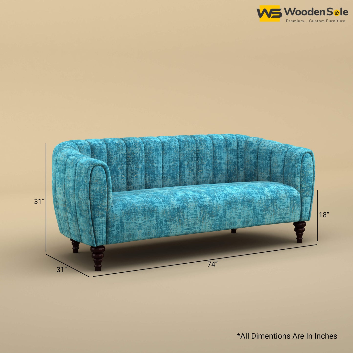 Amaya Three Seater Fabric Sofa (Cotton, Teal Blue)