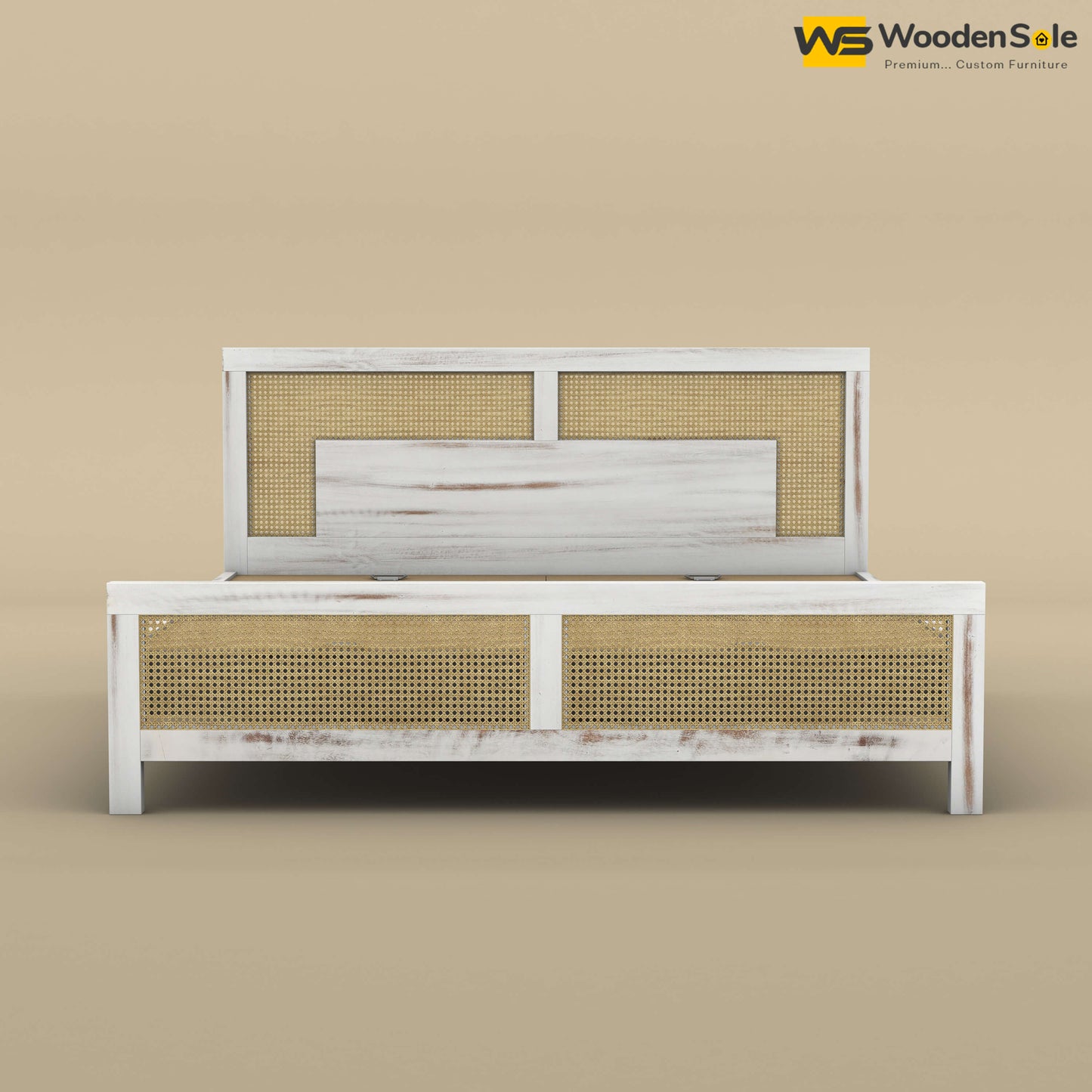 Wooden Sole Rattan Bed (King Size, Distress Finish)