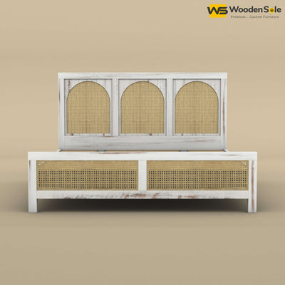 Wooden Rattan Cane Bed (King Size, Distress Finish)