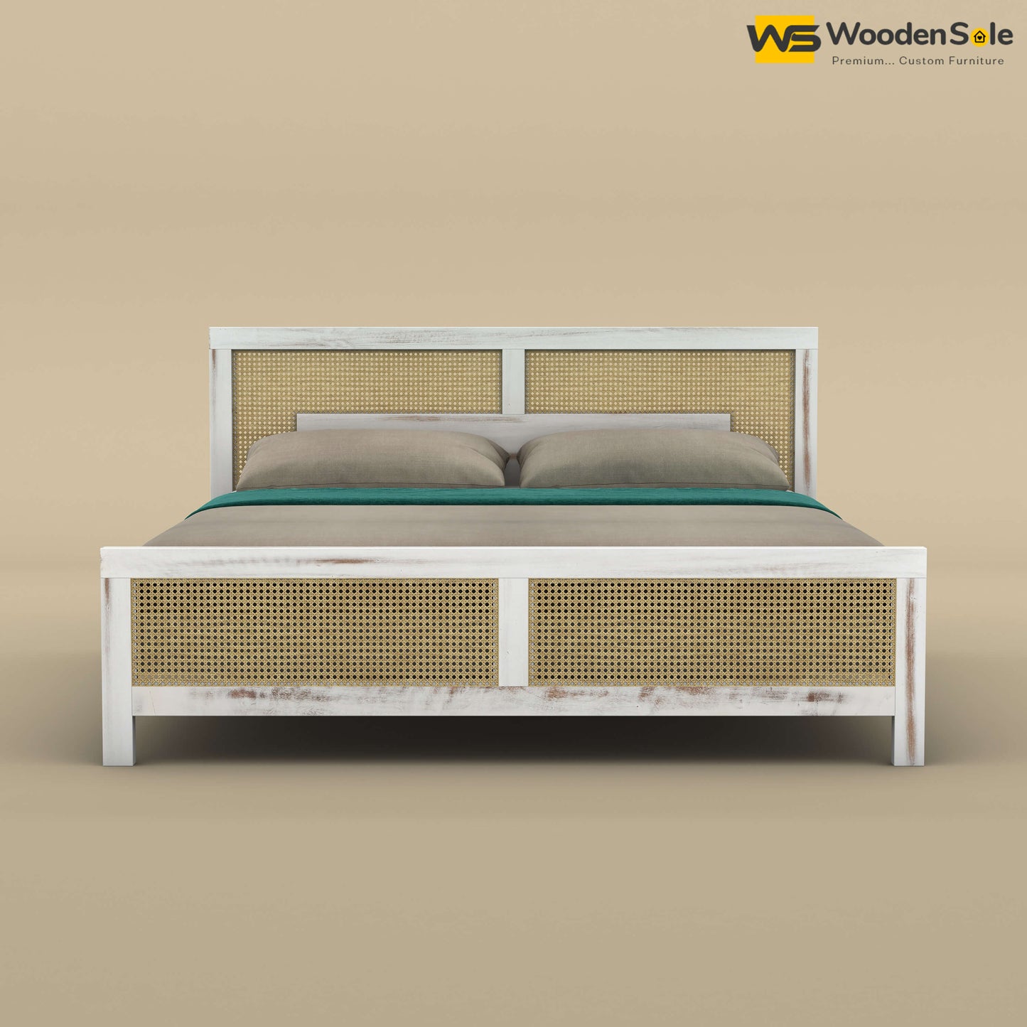 Wooden Sole Rattan Bed (King Size, Distress Finish)