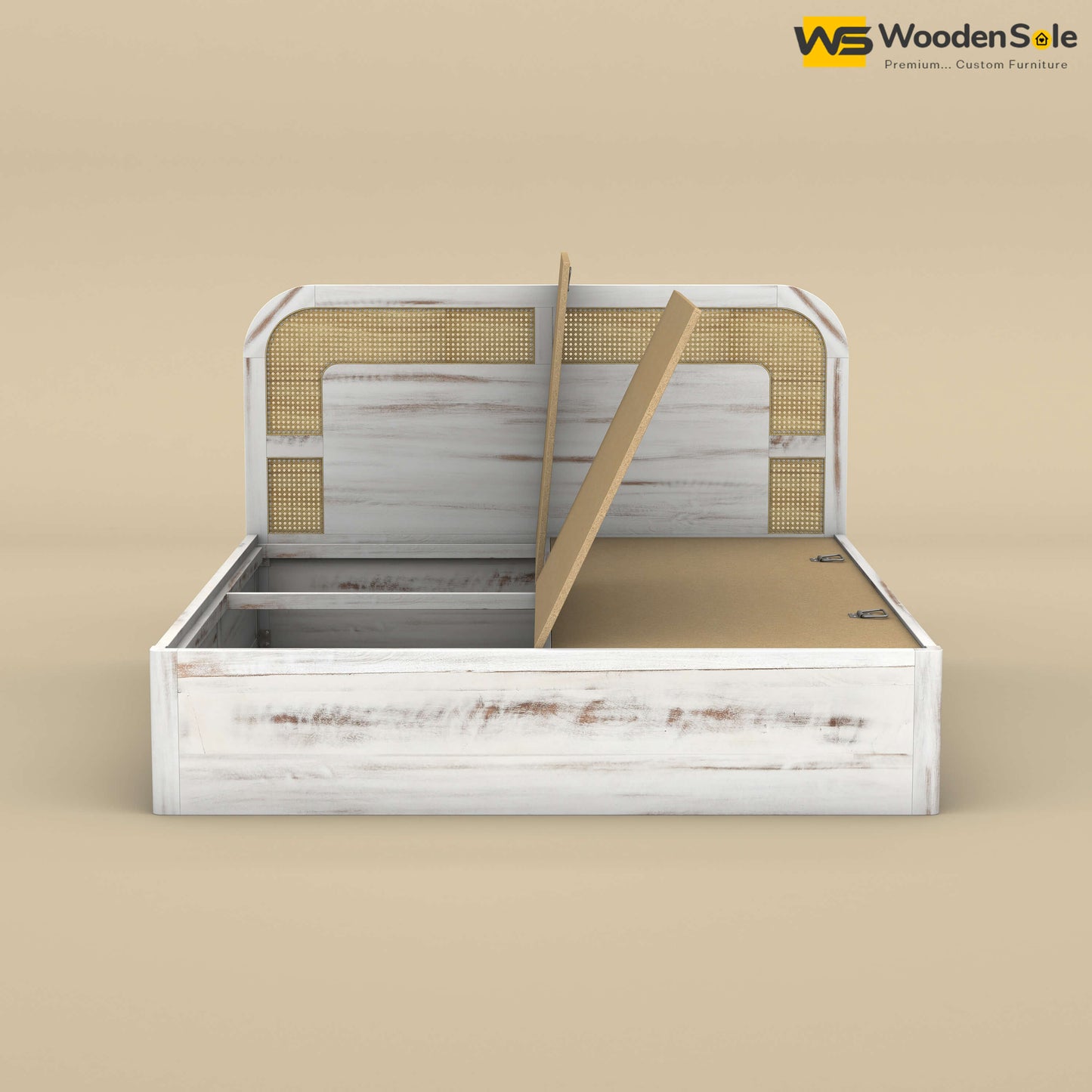 Modern Cane Box Storage Bed (King Size, Distress Finish)