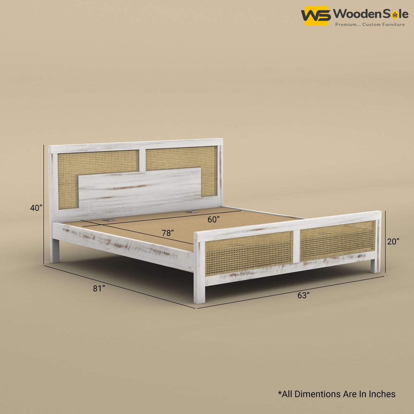 Wooden Sole Rattan Bed (King Size, Distress Finish)