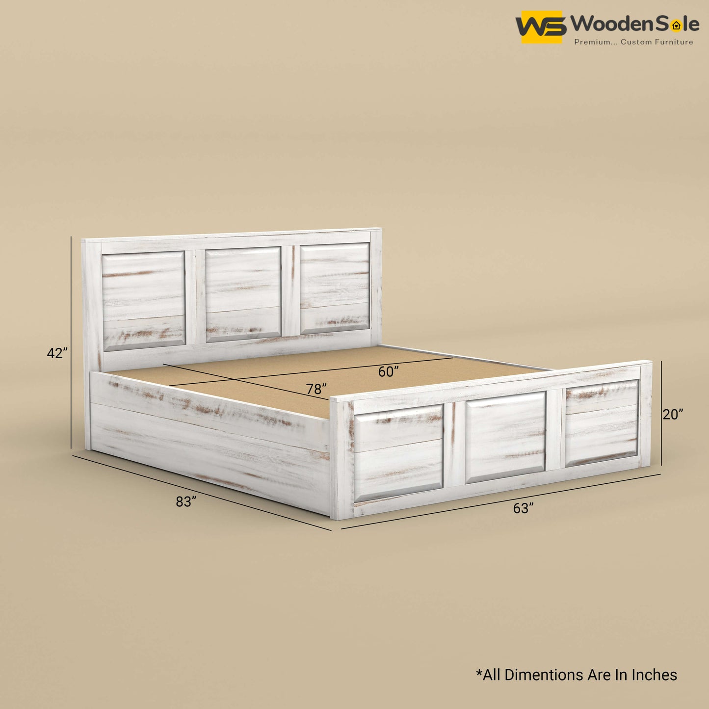 Big Diamond Hydraulic Storage Bed (Queen Size, Distress Finish)
