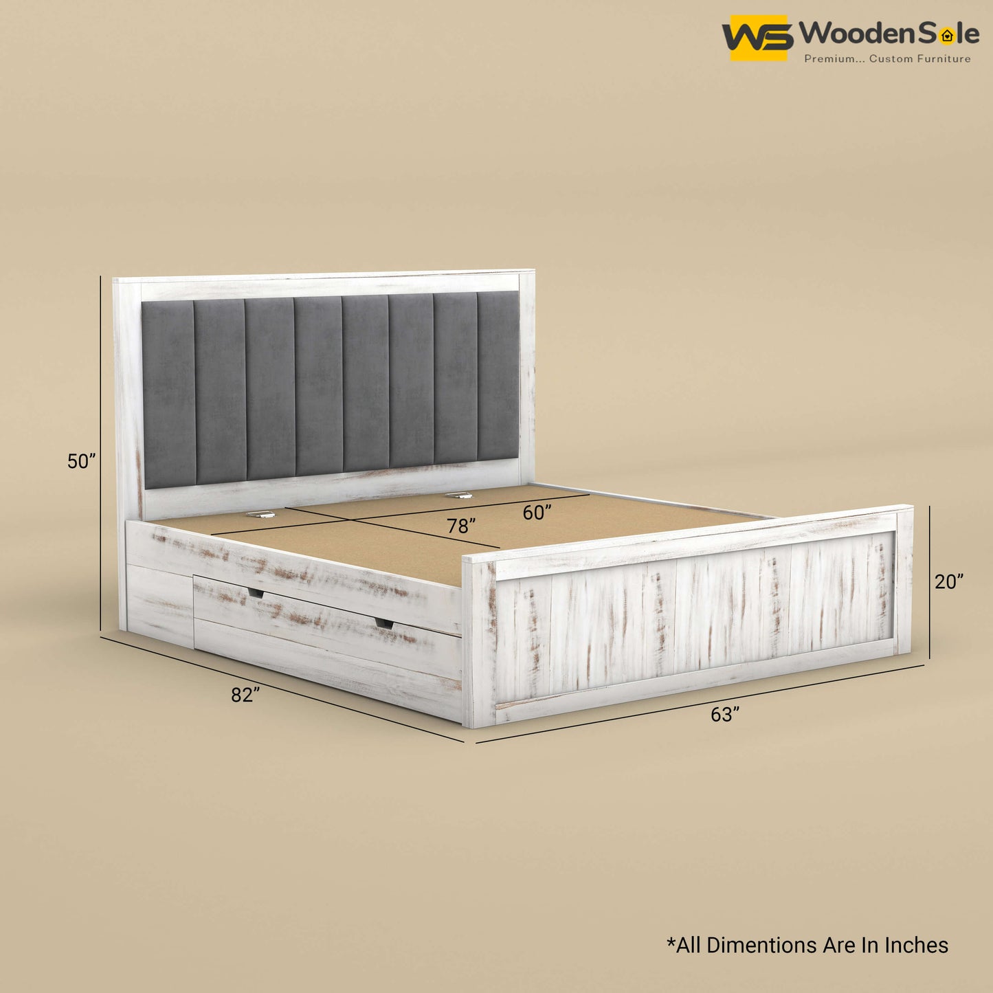 Hamza Drawer Storage Bed (Queen Size, Distress Finish)