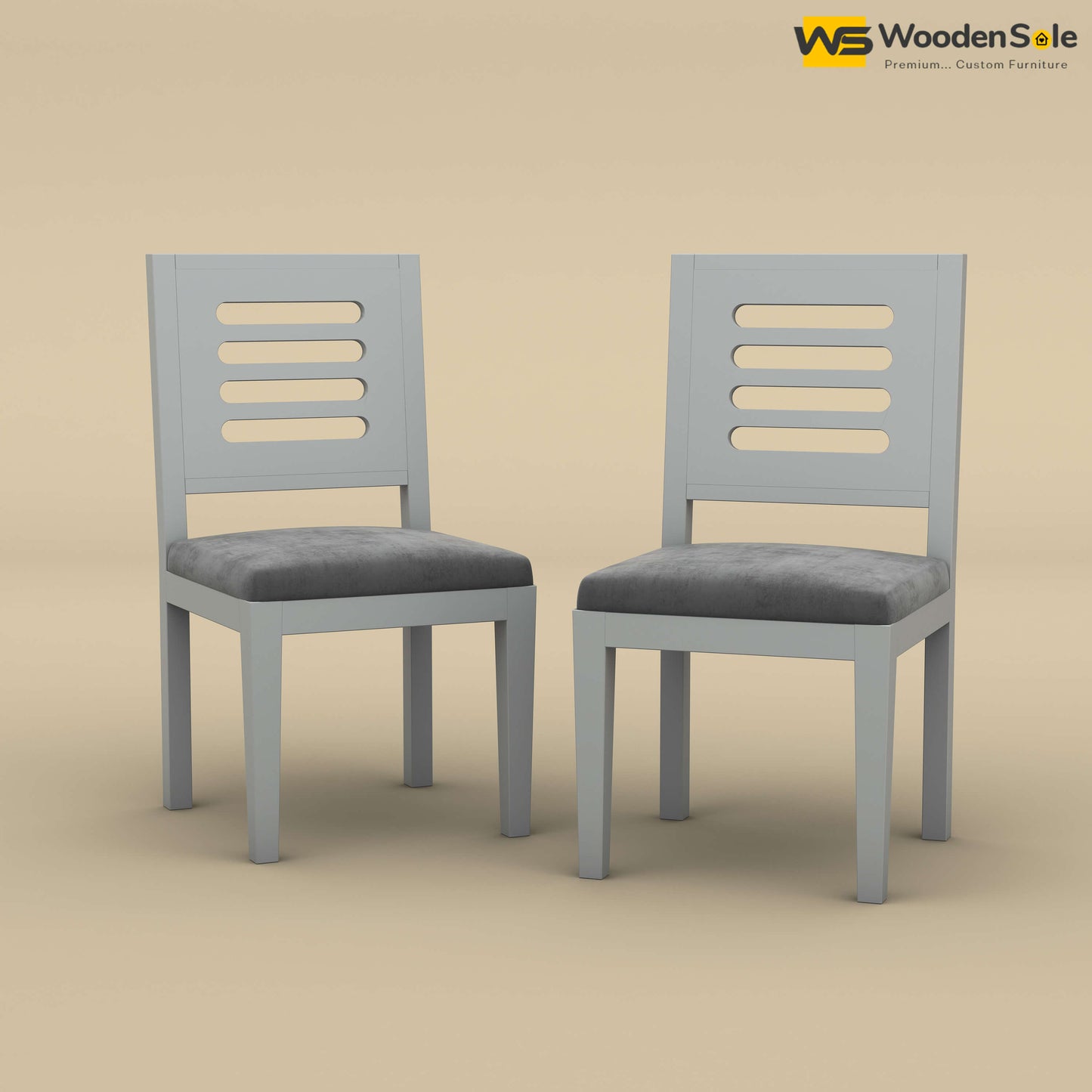 Sheesham Wood Dining Chair with Cushion - Set of 2 (Gray Finish)