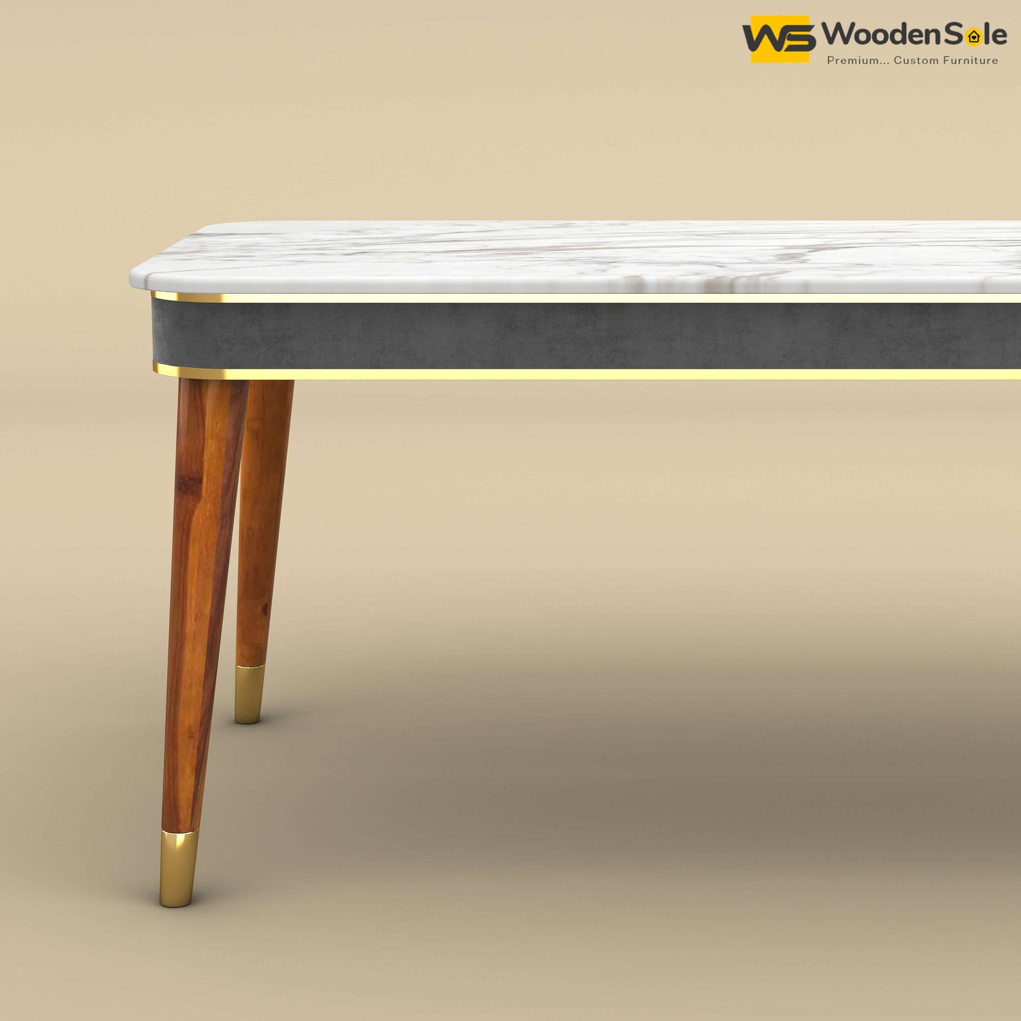 Dublin Marble Top 6 Seater Dining Table (Velvet, Charcoal Gray)