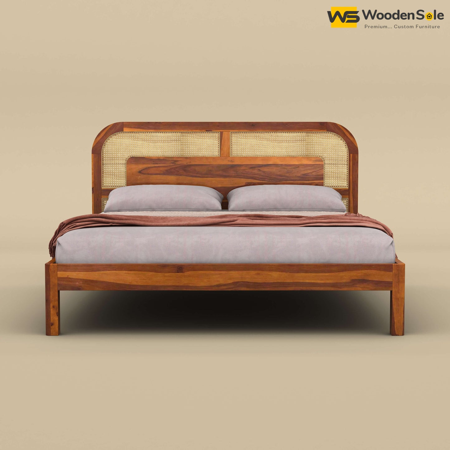 Modern Cane Without Storage Bed (King Size, Honey Finish)