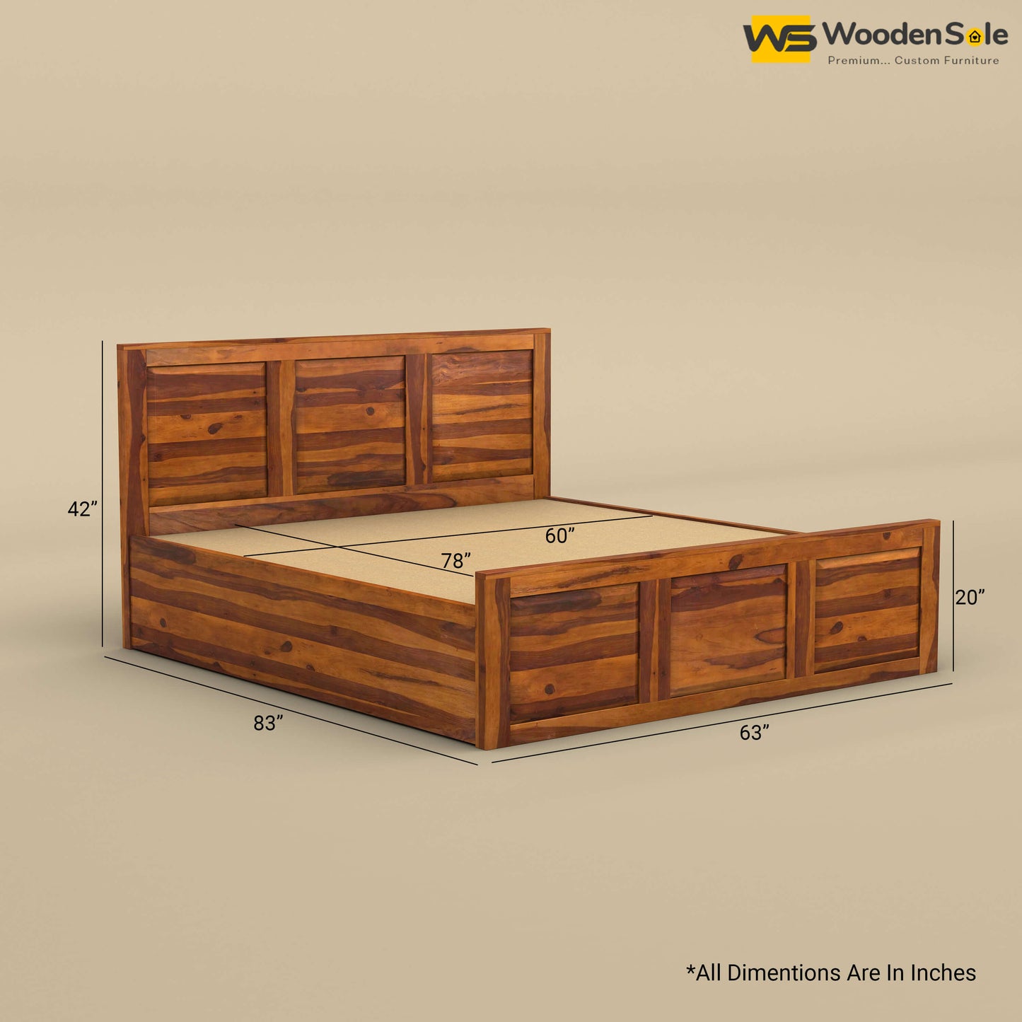 Big Diamond Hydraulic Storage Bed (Queen Size, Honey Finish)
