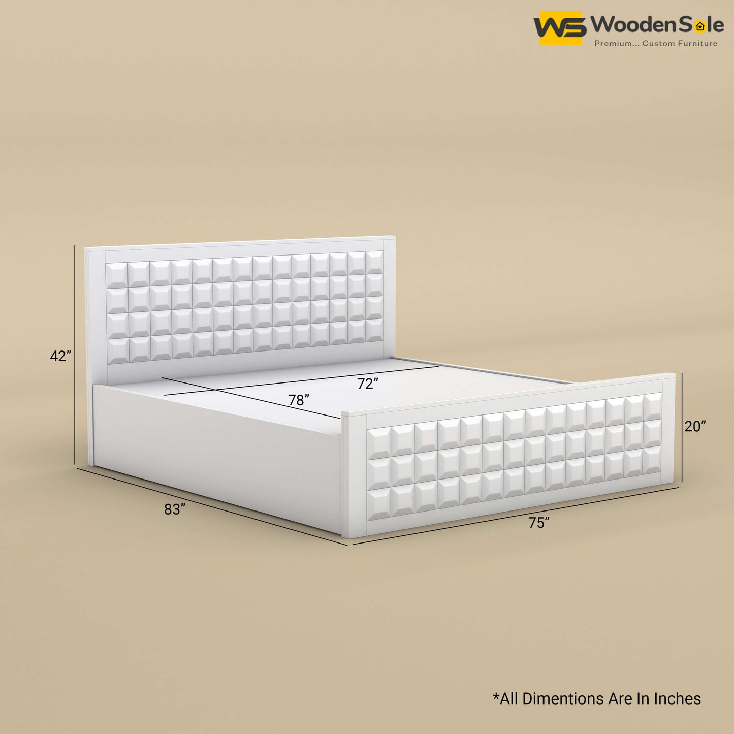 Diamond Hydraulic Storage Bed (King Size, White Finish)