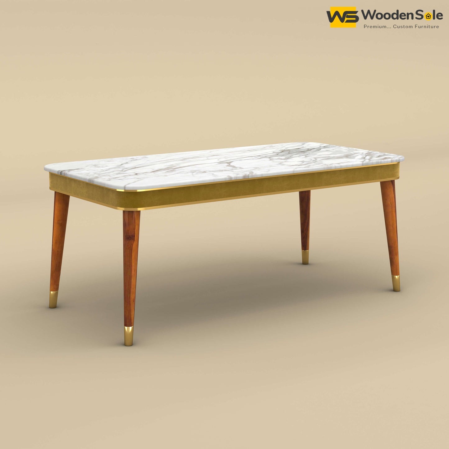 Dublin Marble Top 6 Seater Dining Table (Velvet, Mustard Yellow)